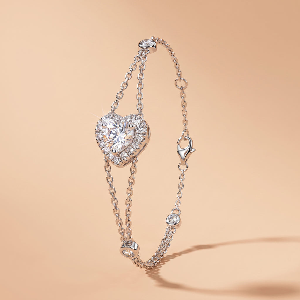 Montore 1 CT Round Cut Heart Shaped Moissanite Bracelet