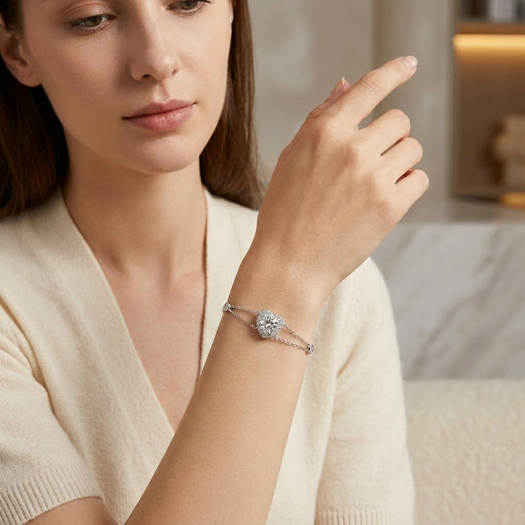 Montore 1 CT Round Cut Heart Shaped Moissanite Bracelet