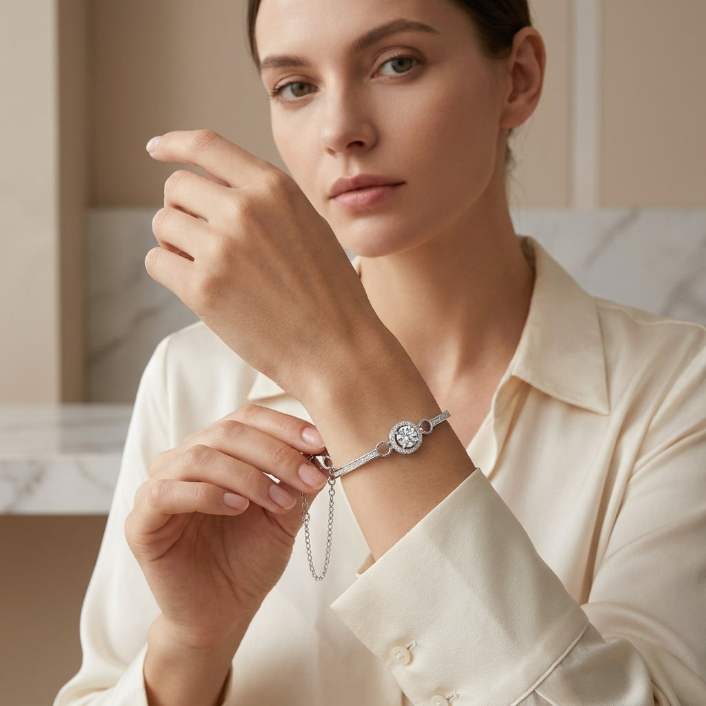 Montore 1 CT Round Cut Moissanite Sterling Silver Bracelet