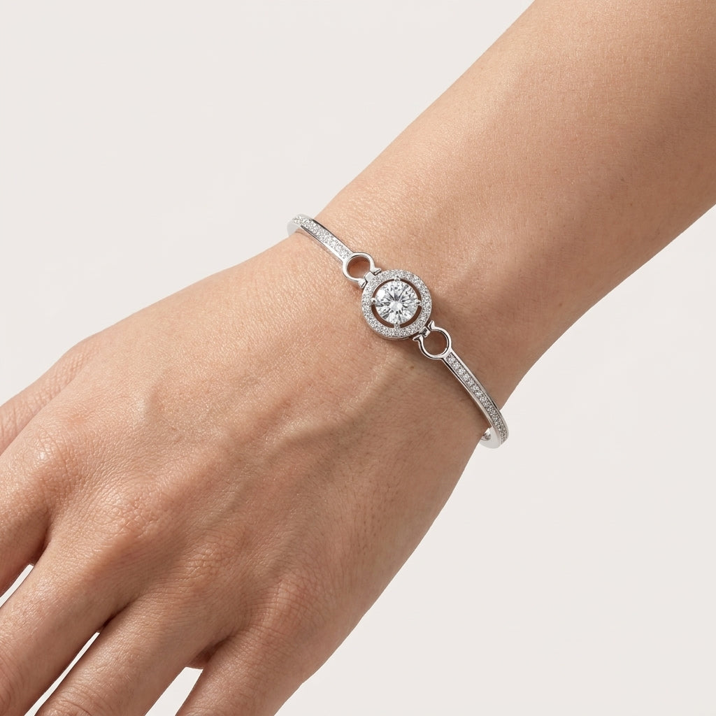 Montore 1 CT Round Cut Moissanite Sterling Silver Bracelet
