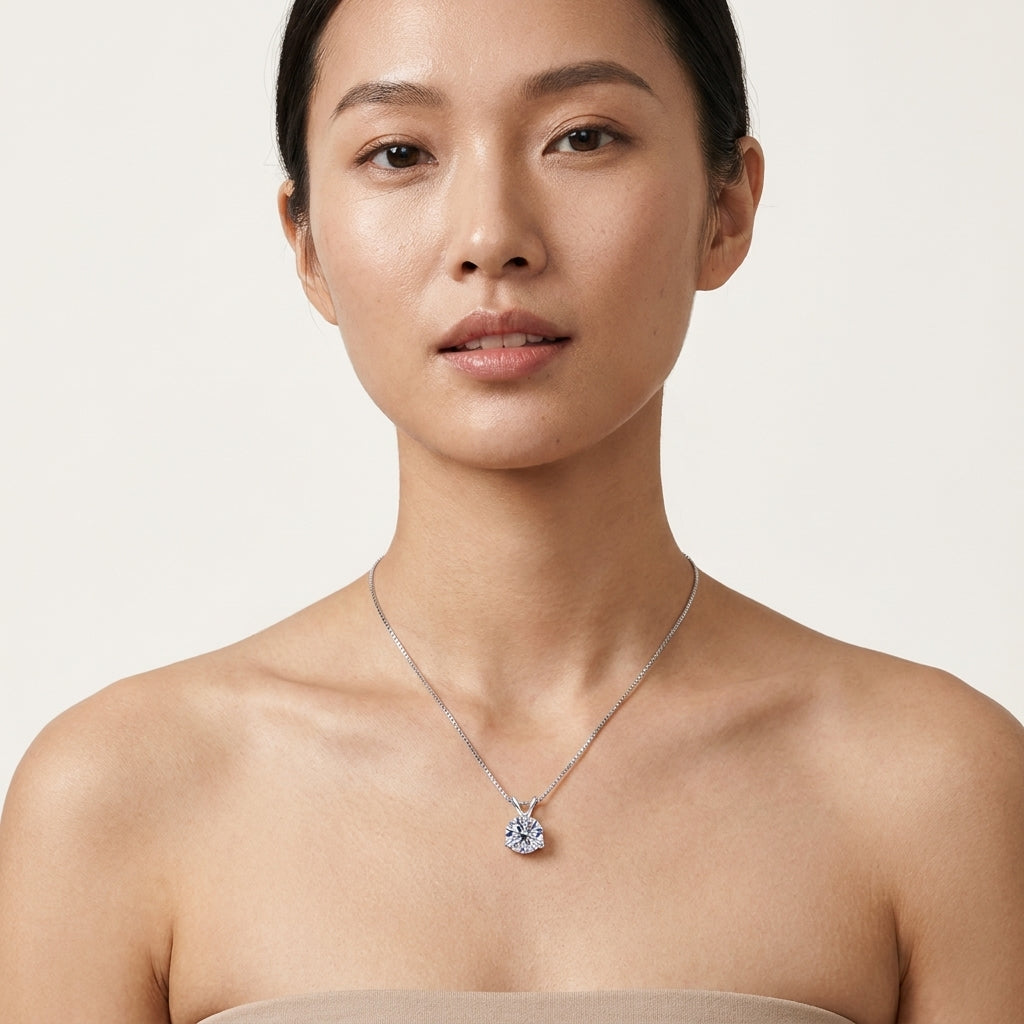 Round Cut Moissanite Pendant Necklace for Women (1/3/5ct)