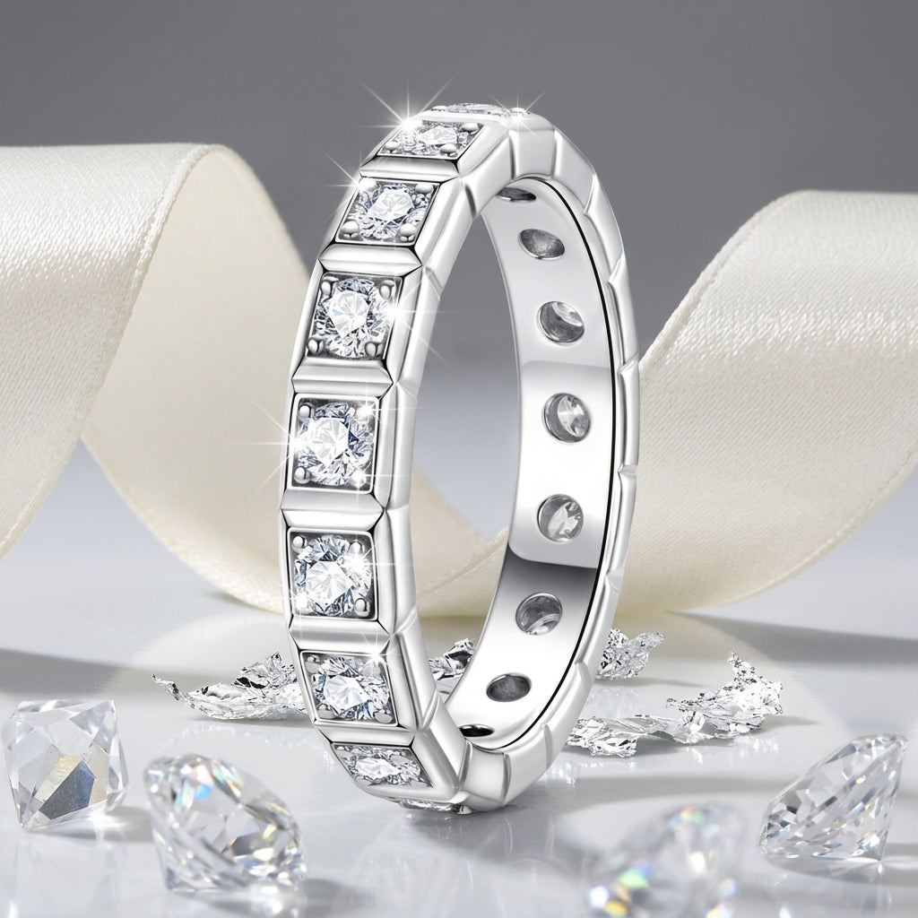 2.2 MM Princess Cut D Color Moissanite Eternity Band  925 Sterling Silver Wedding Ring model 2 