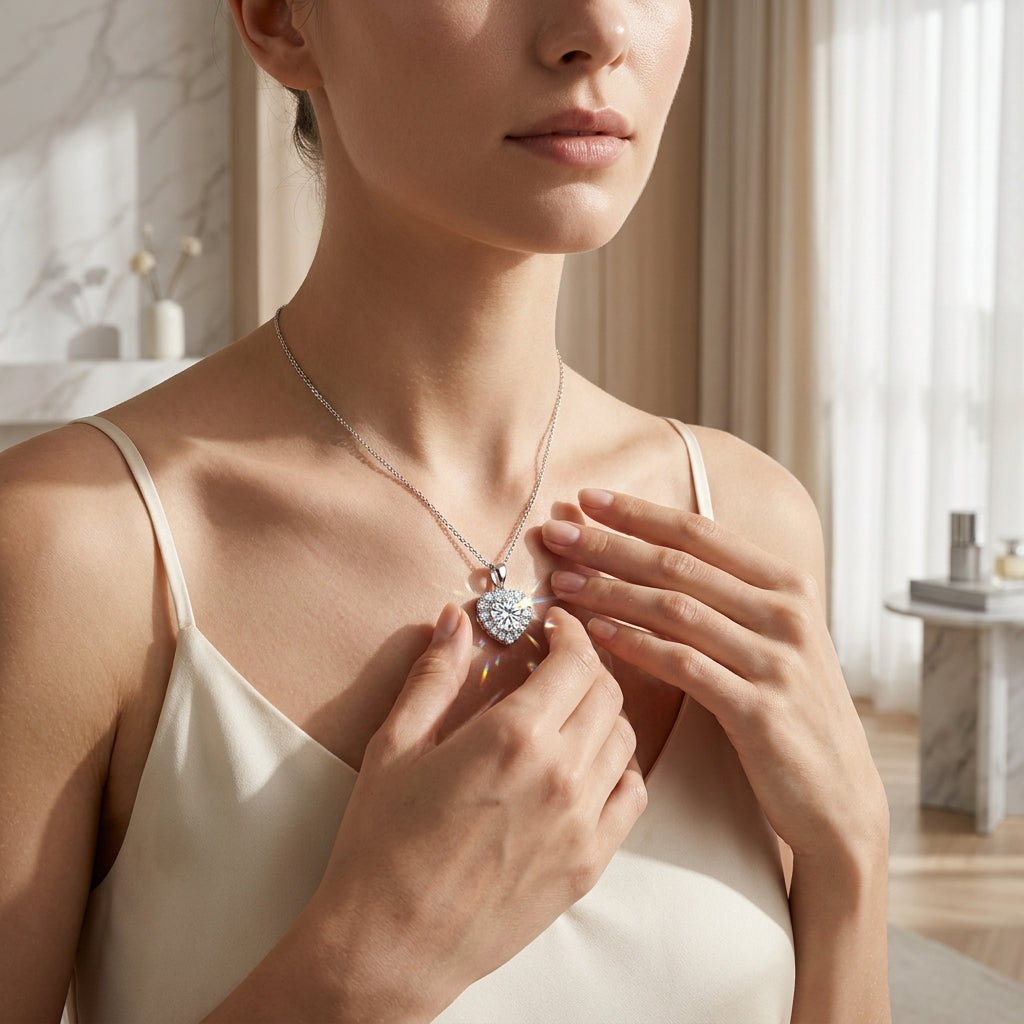 Montore 2 Carat Heart Cut Moissanite Pendant Necklace for Women – 18K Gold Plated 925 Sterling Silver
