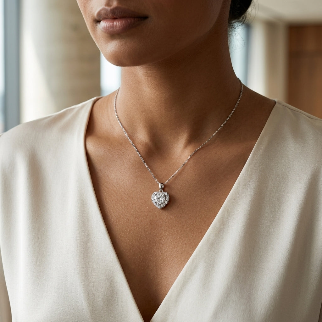 Montore 2 Carat Heart Cut Moissanite Pendant Necklace for Women – 18K Gold Plated 925 Sterling Silver