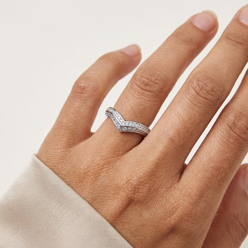 2 MM D Color Moissanite V Shape Wedding Band model 1
