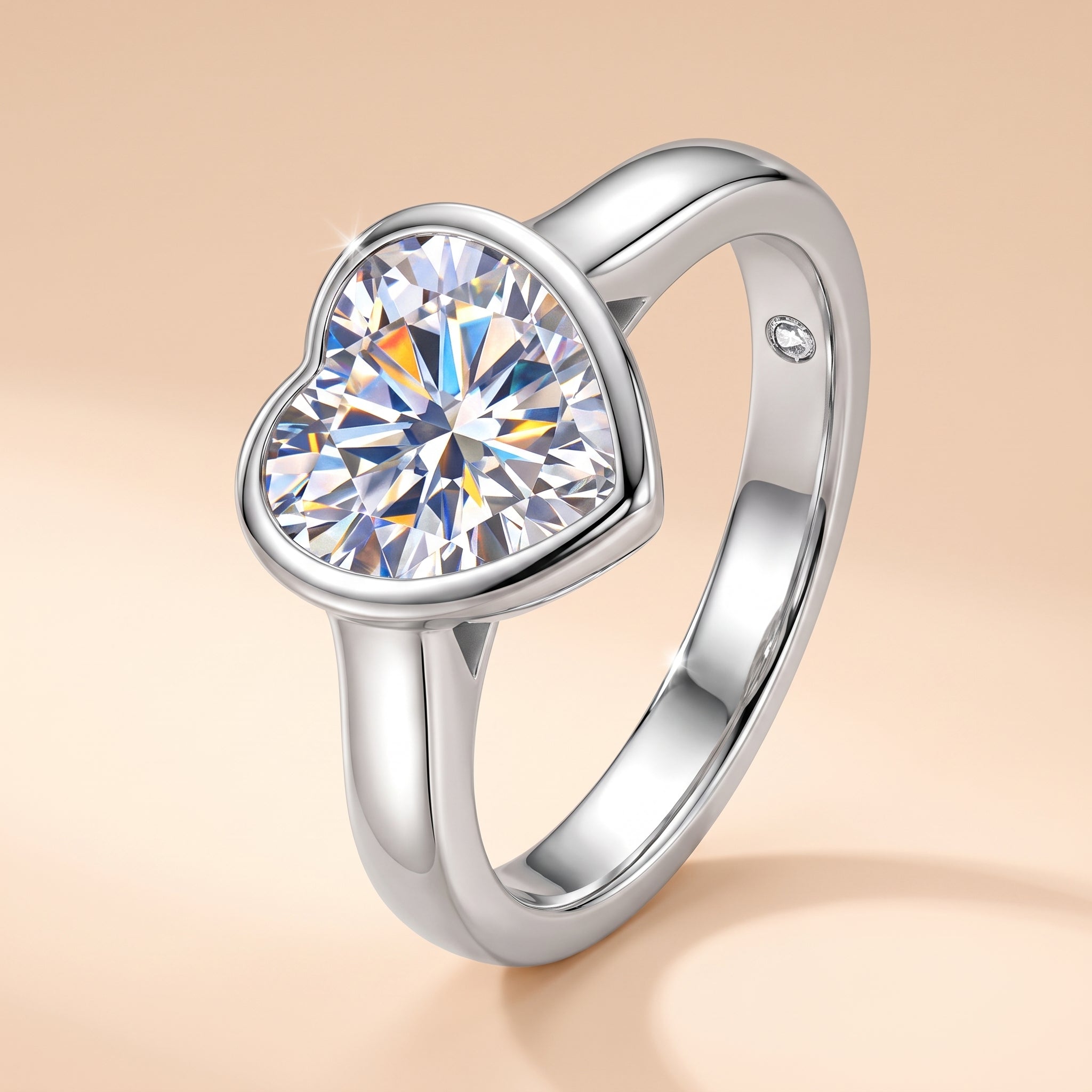 3 CT heart-cut moissanite bezel engagement ring in polished 925 sterling silver