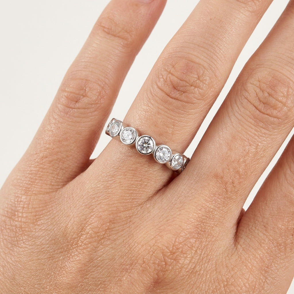 3MM Round Cut D Color Moissanite Wedding Band | 925 Sterling Silver Eternity Ring model 1