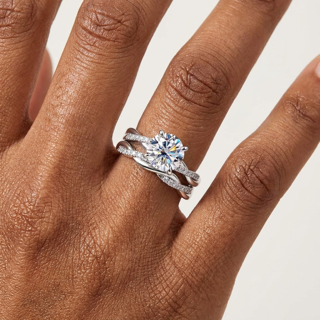 3 CT moissanite engagement ring with pavé accents in sterling silver