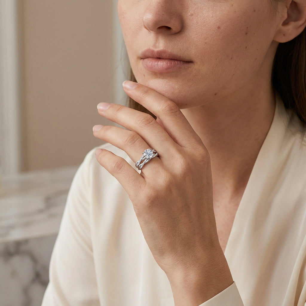 Montore round moissanite bridal ring set with classic prong setting
