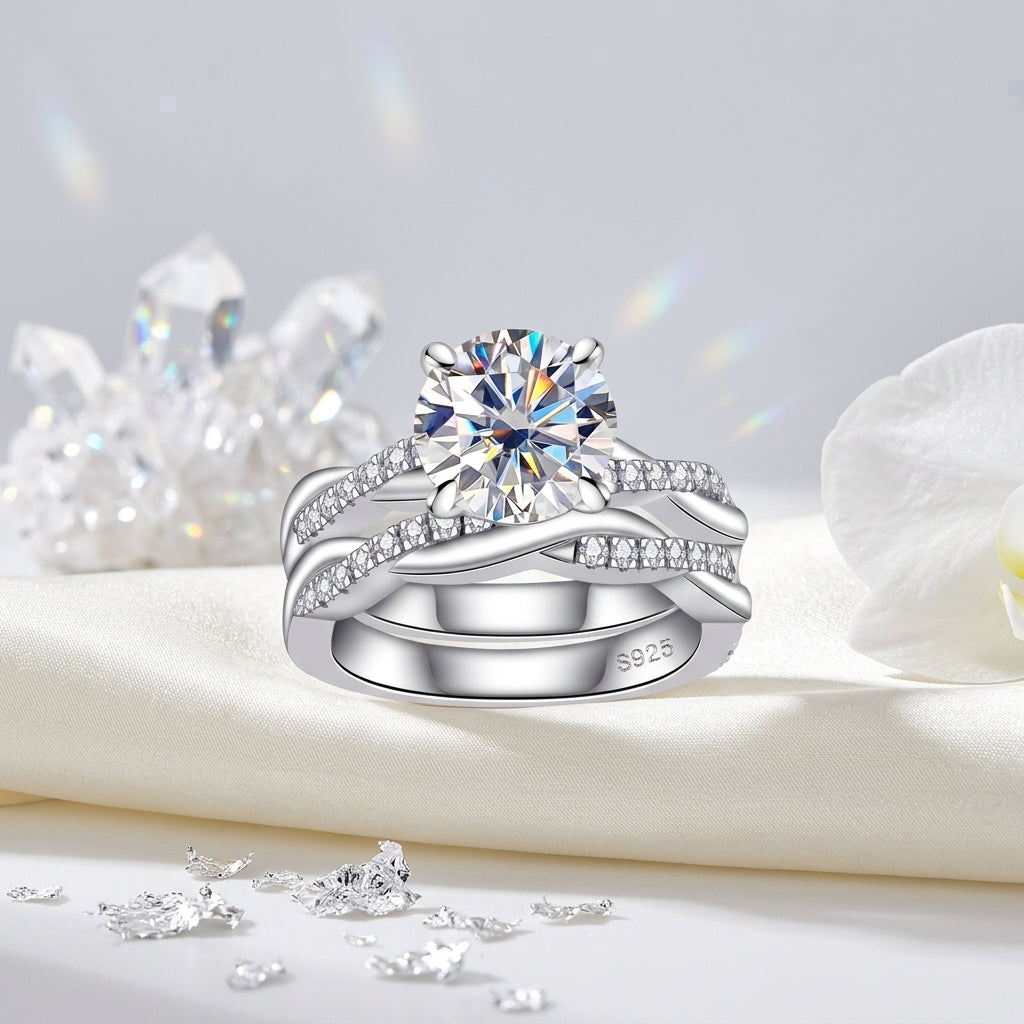 3 CT Round Cut Moissanite Engagment Bridal Ring Set model 4