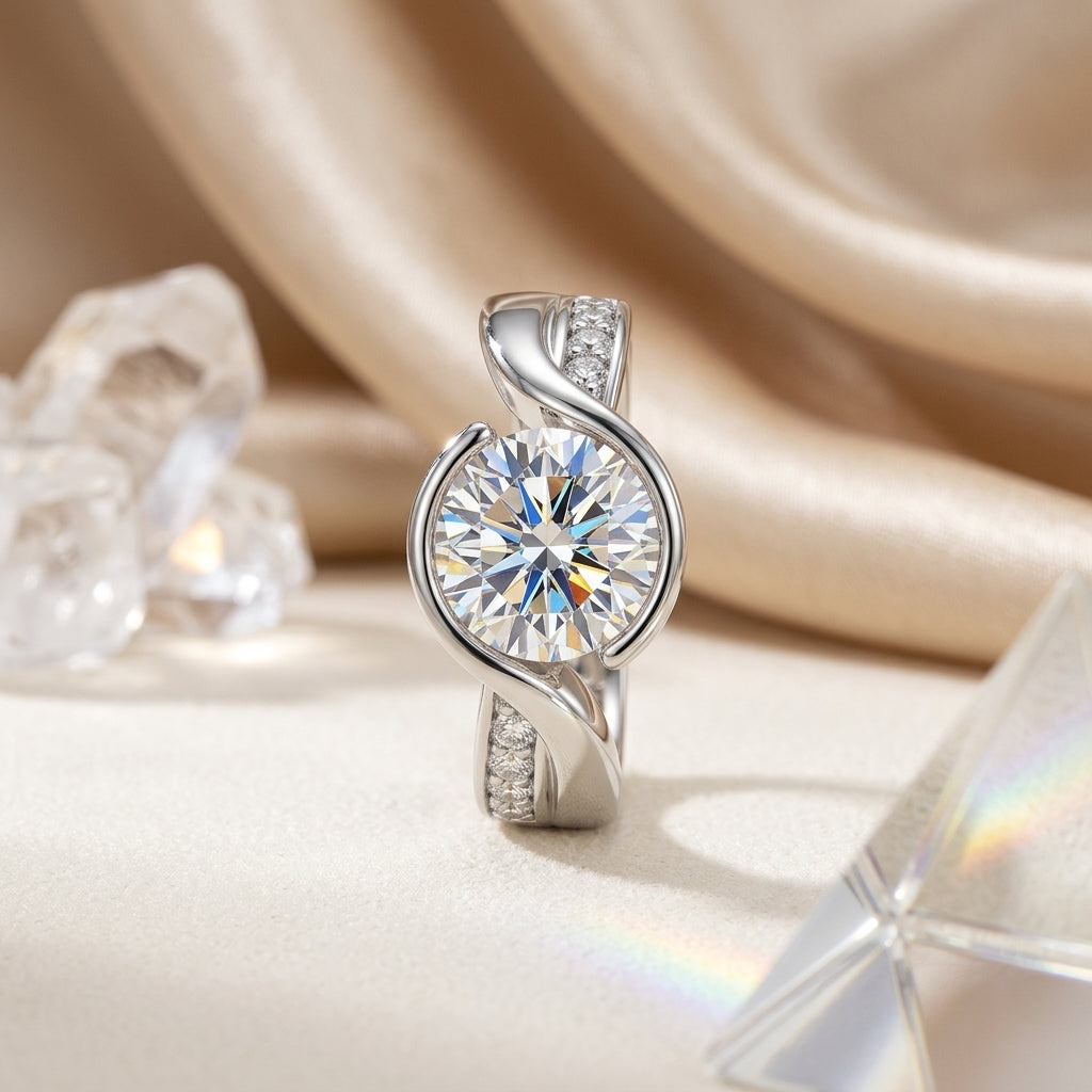 3 CT round-cut moissanite engagement ring set with ceramic band