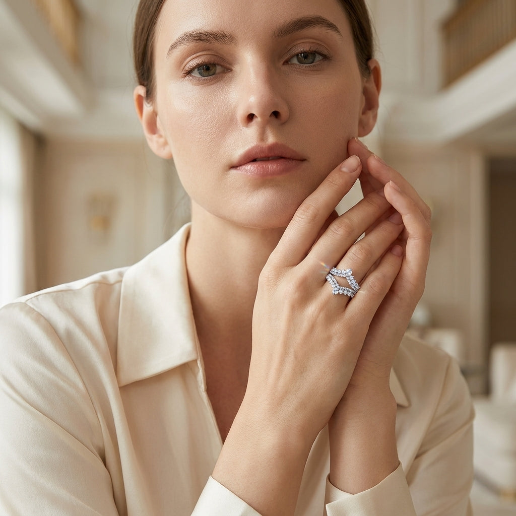 3 MM Heart Shape Moissanite Wedding Band Set featuring VVS1 D Color heart-cut moissanite stones in sterling silver for women.