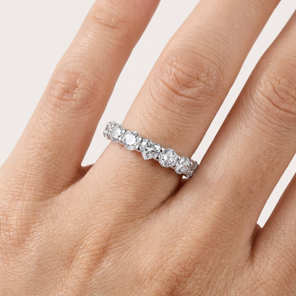 4 MM Heart & Round Cut Moissanite Wedding Band  D Color VVS1 Eternity Ring model 2