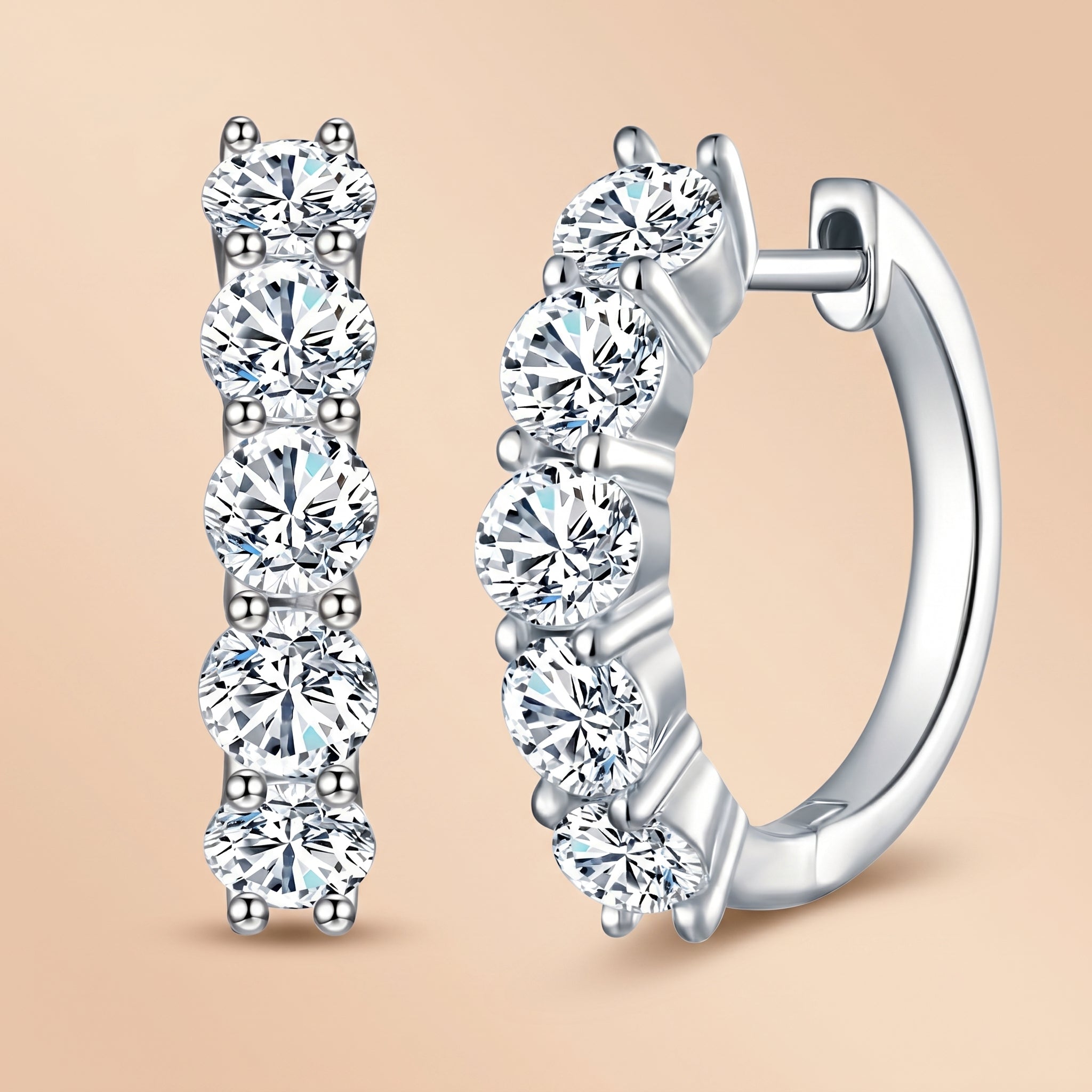 5 Stone Moissanite Hoop Earrings (3cttw) for women