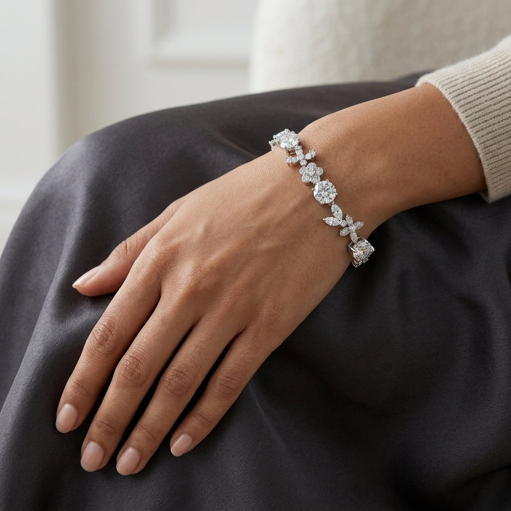 Montore 6×6MM VVS1 Round Cut Moissanite Cleef Bracelet
