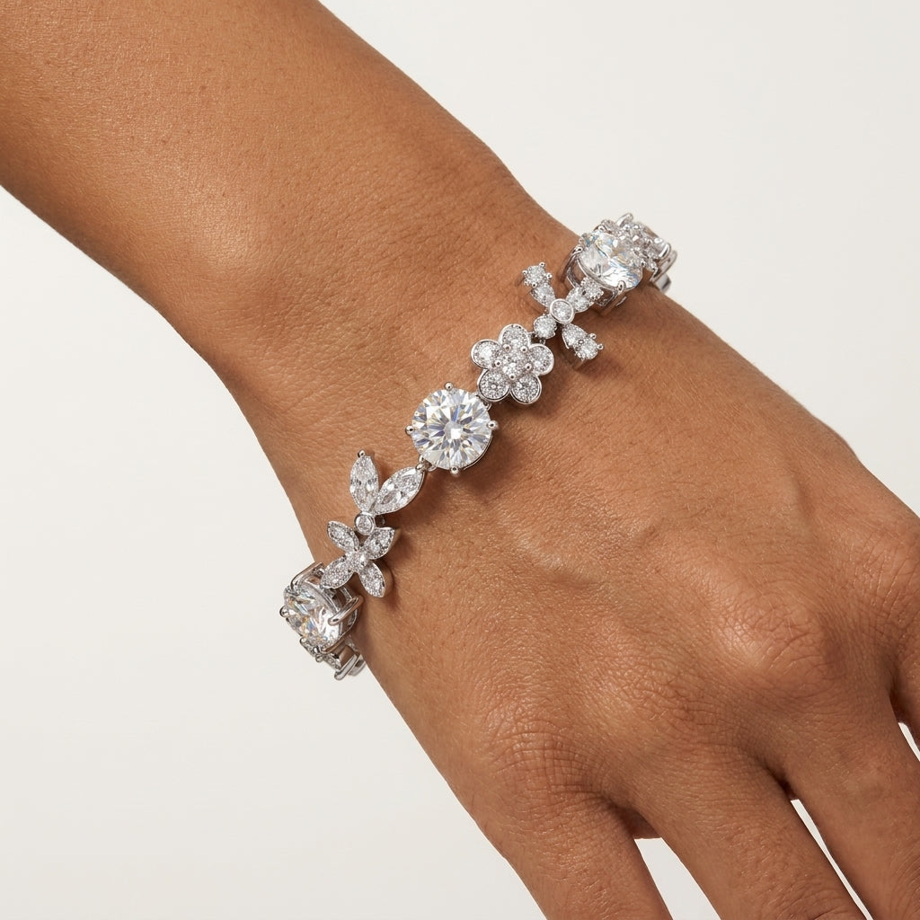 Montore 6×6MM VVS1 Round Cut Moissanite Cleef Bracelet
