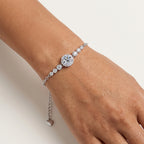 Adjustable Silver Bracelet with Round Cut Moissanite