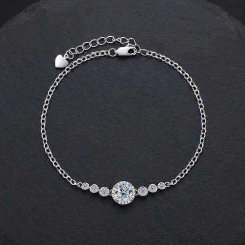 Adjustable Silver Bracelet with Round Cut Moissanite
