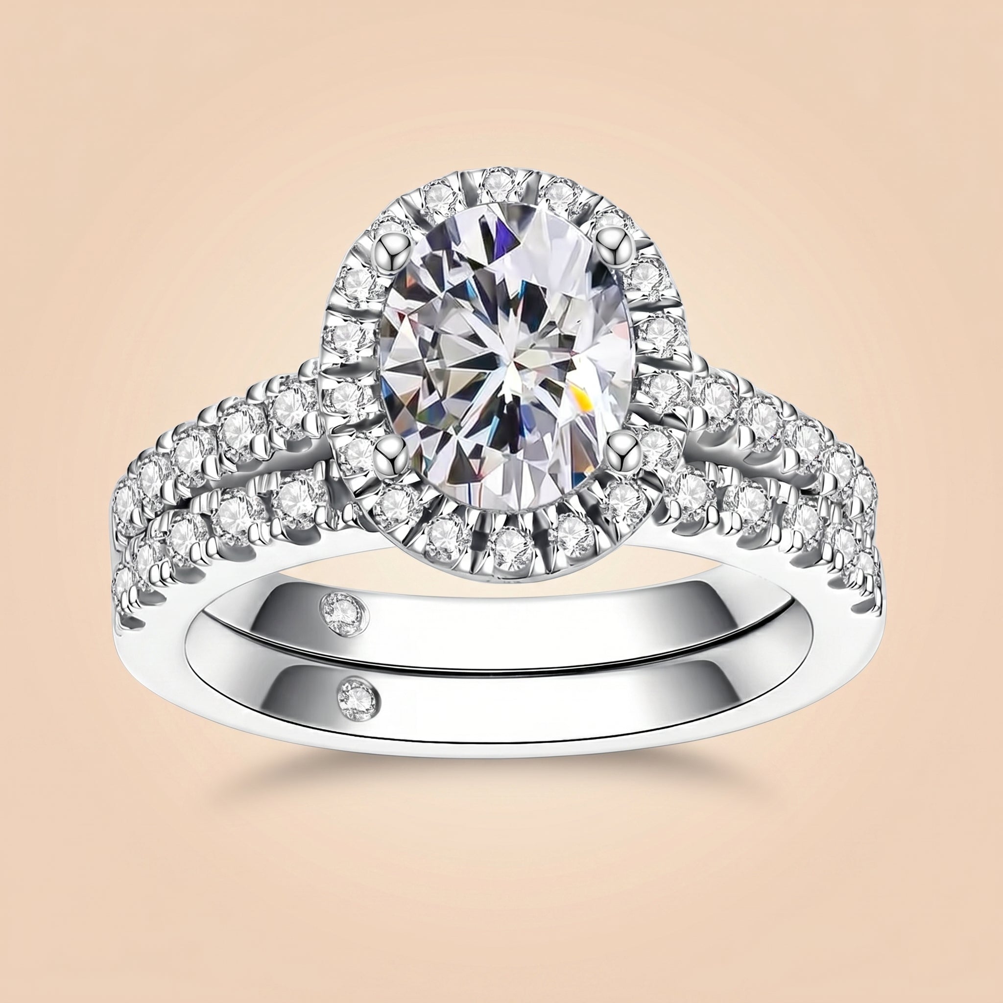 2CT Oval Cut Halo Moissanite Engagement Bridal Ring