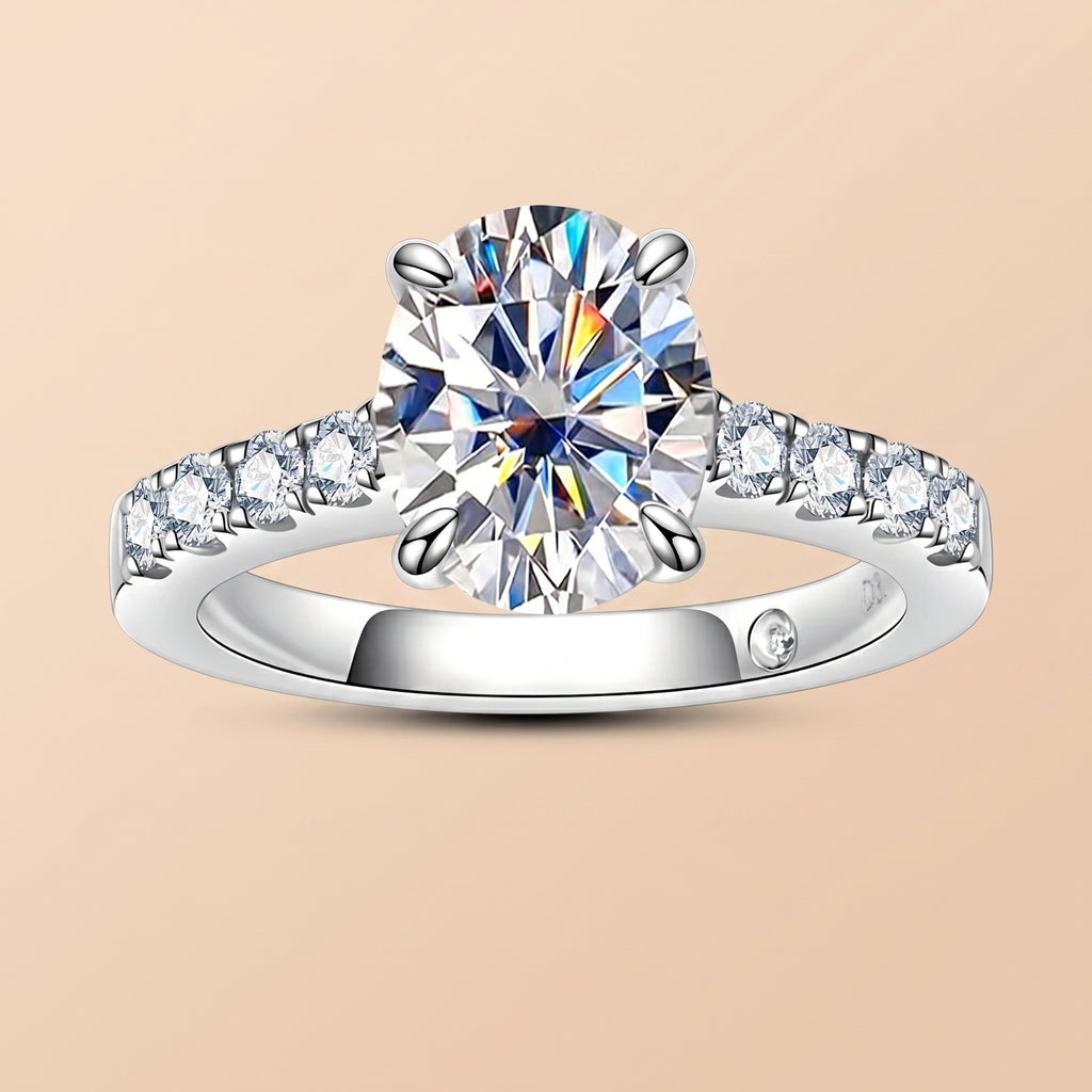 Oval Cut Pavé Moissanite Ring 3 Carat Engagement Ring