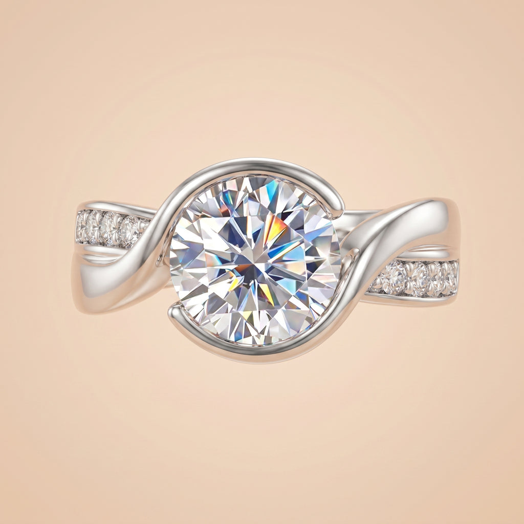 Round Cut Tension Moissanite Twisted Engagement Ring (3 ct)