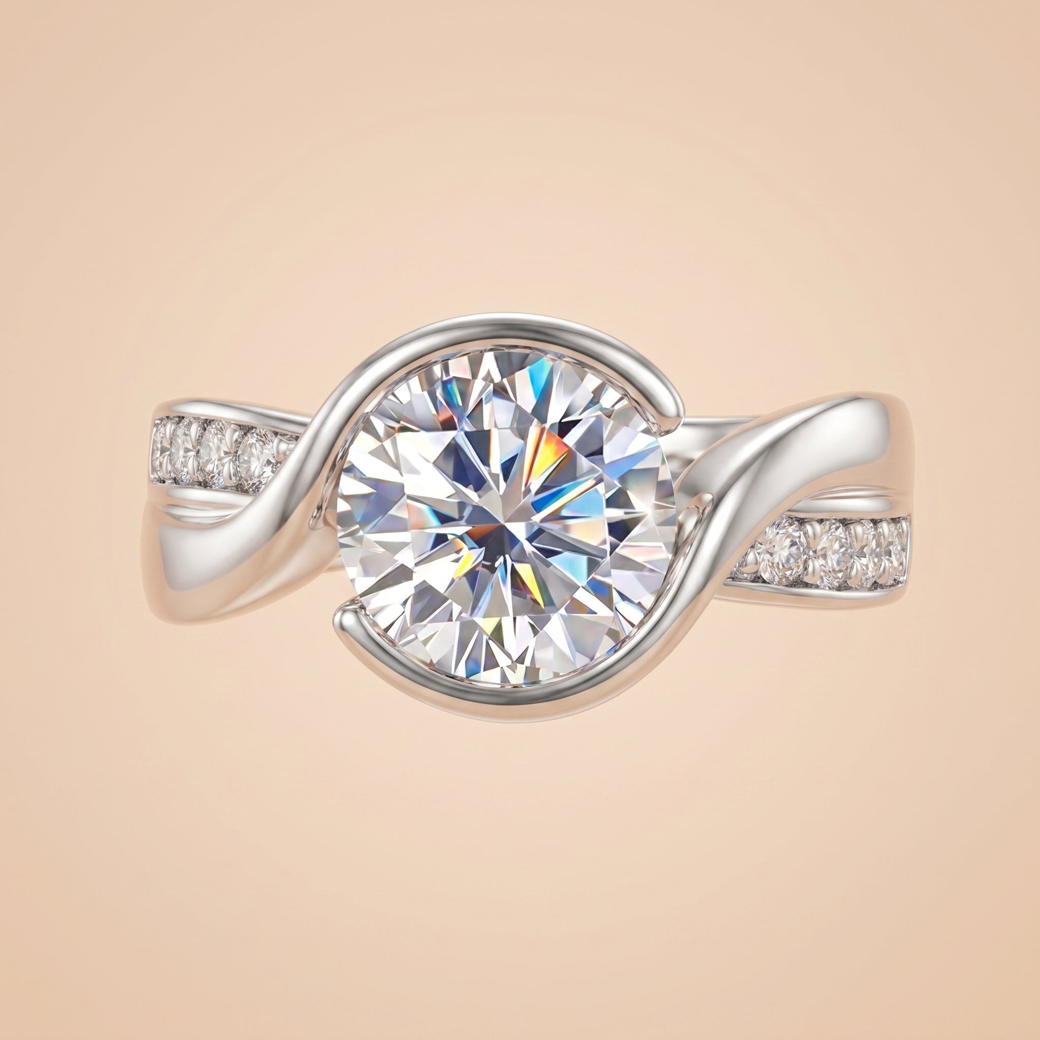 Round Cut Tension Moissanite Twisted Engagement Ring (3 ct)