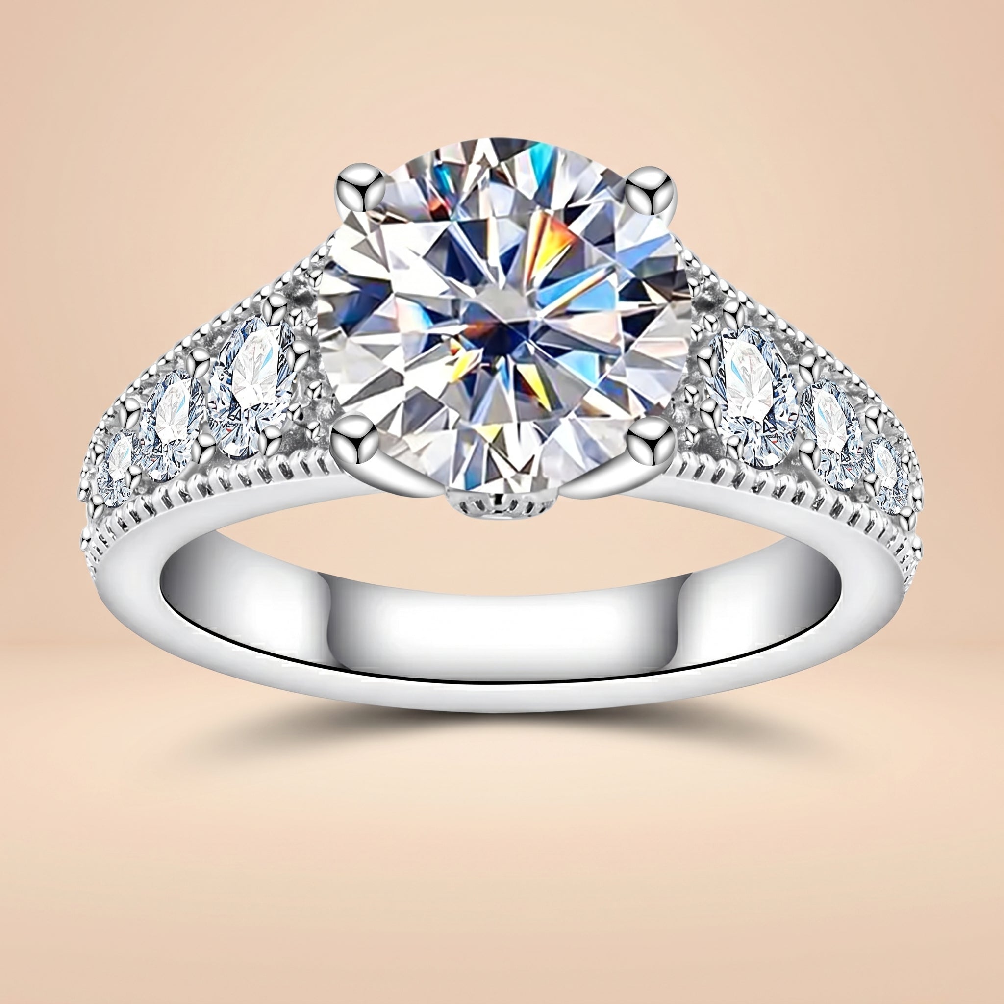 Classic Round Cut Moissanite Engagement Ring (3.85CTTW)