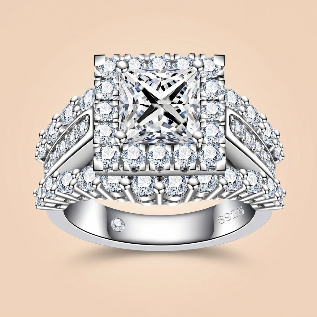 Princess Cut Halo Moissanite Ring for Women (3.88CTTW)