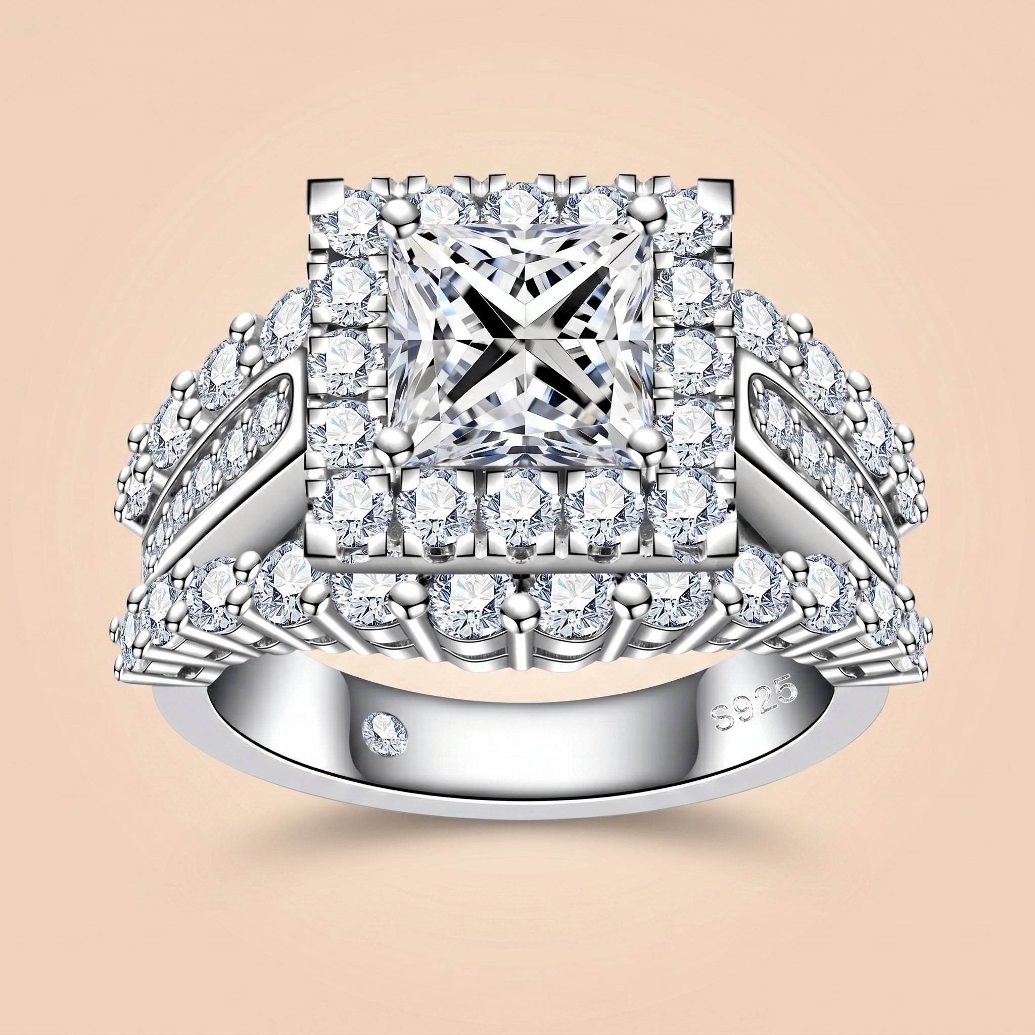 Princess Cut Halo Moissanite Ring for Women (3.88CTTW)