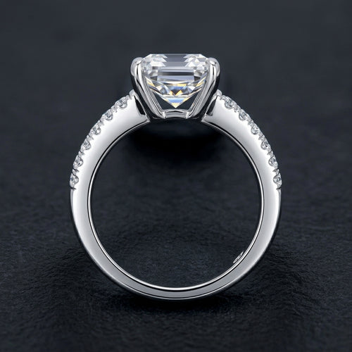 Asscher Cut Pavé Moissanite Ring 3.3CTTW Silver