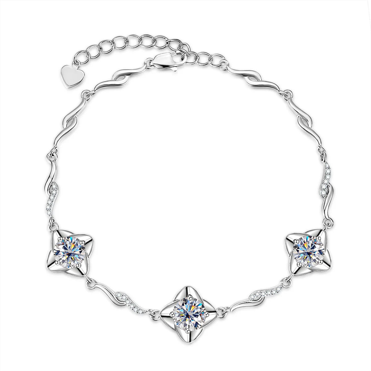 Pinwheel Style Moissanite Bracelet in Silver