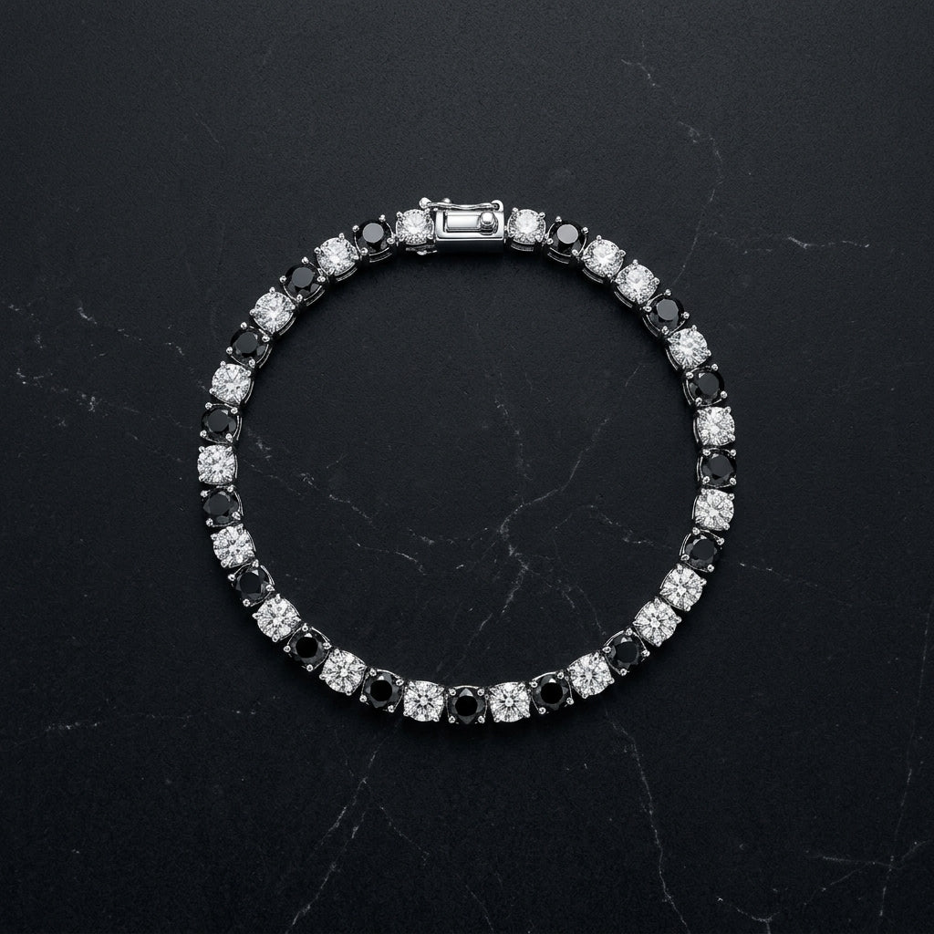 Black & White Round Cut Moissanite Tennis Bracelet (13.2cttw)