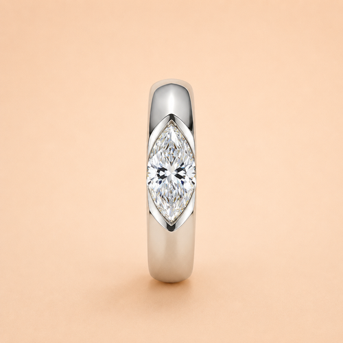 0.5 CT marquise-cut moissanite solitaire ring in a polished sterling silver band