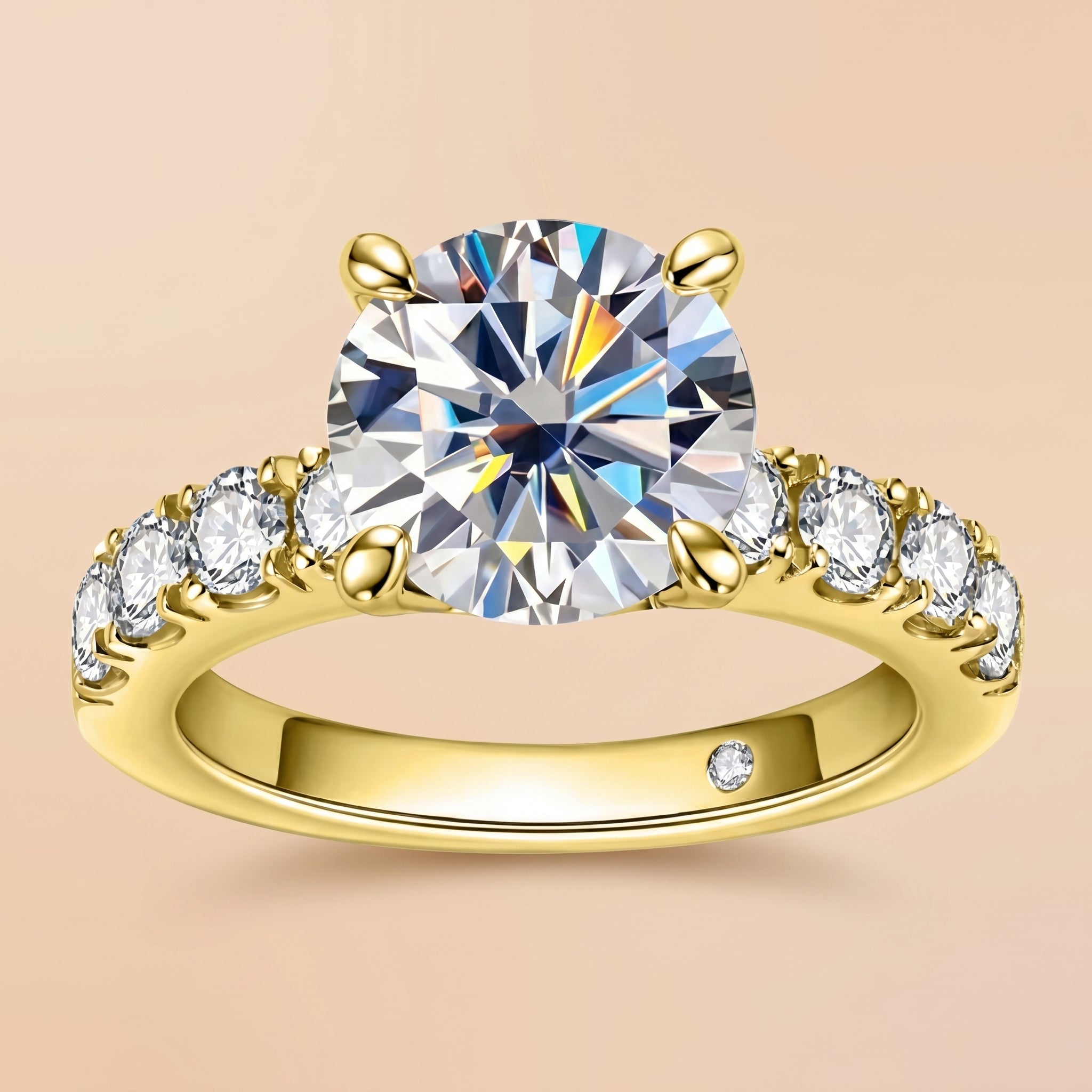 Round Cut Moissanite Bridal Ring Pavé Setting (4.3CTTW)