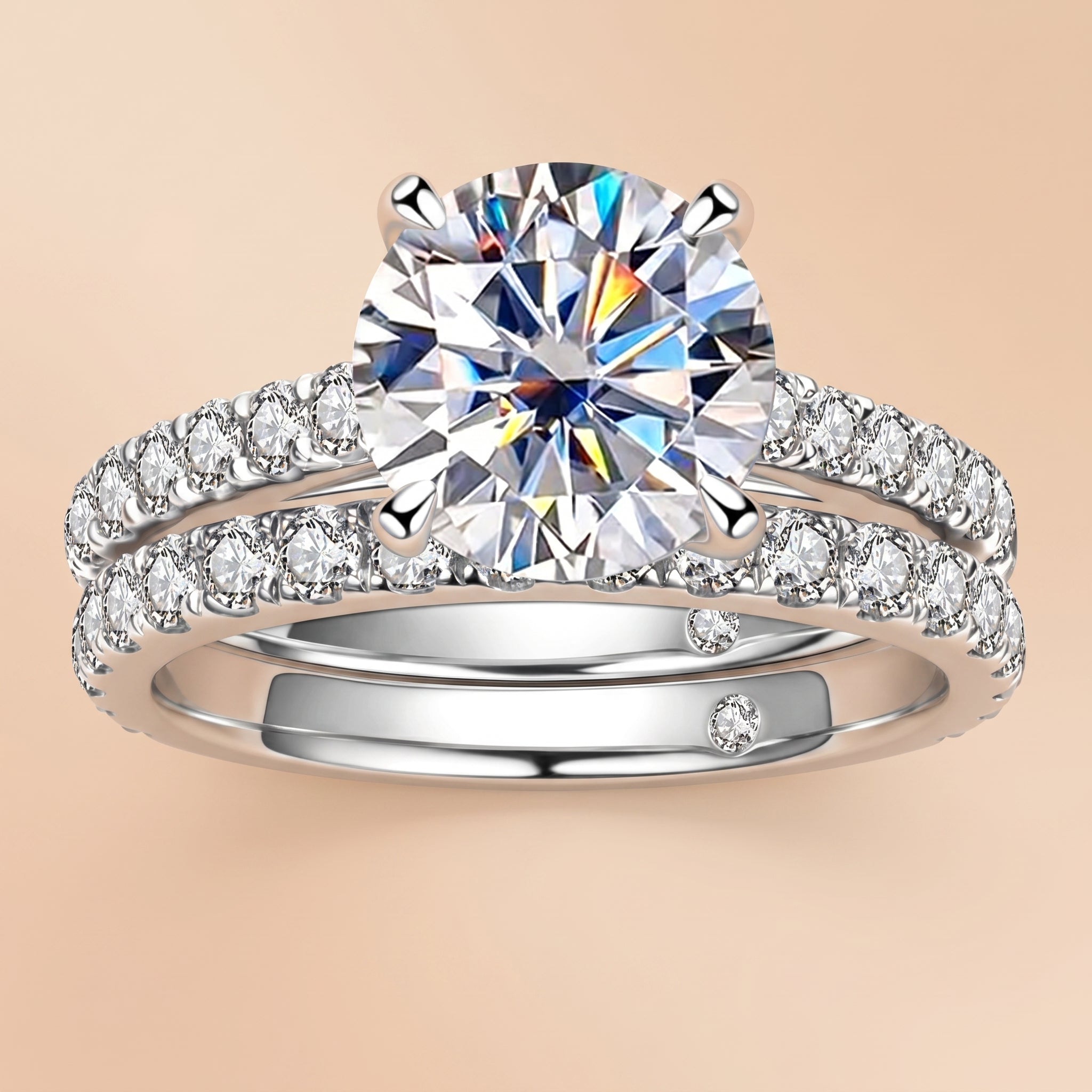 Luxury Round Cut Moissanite Bridal Ring (4.3CTTW) Silver