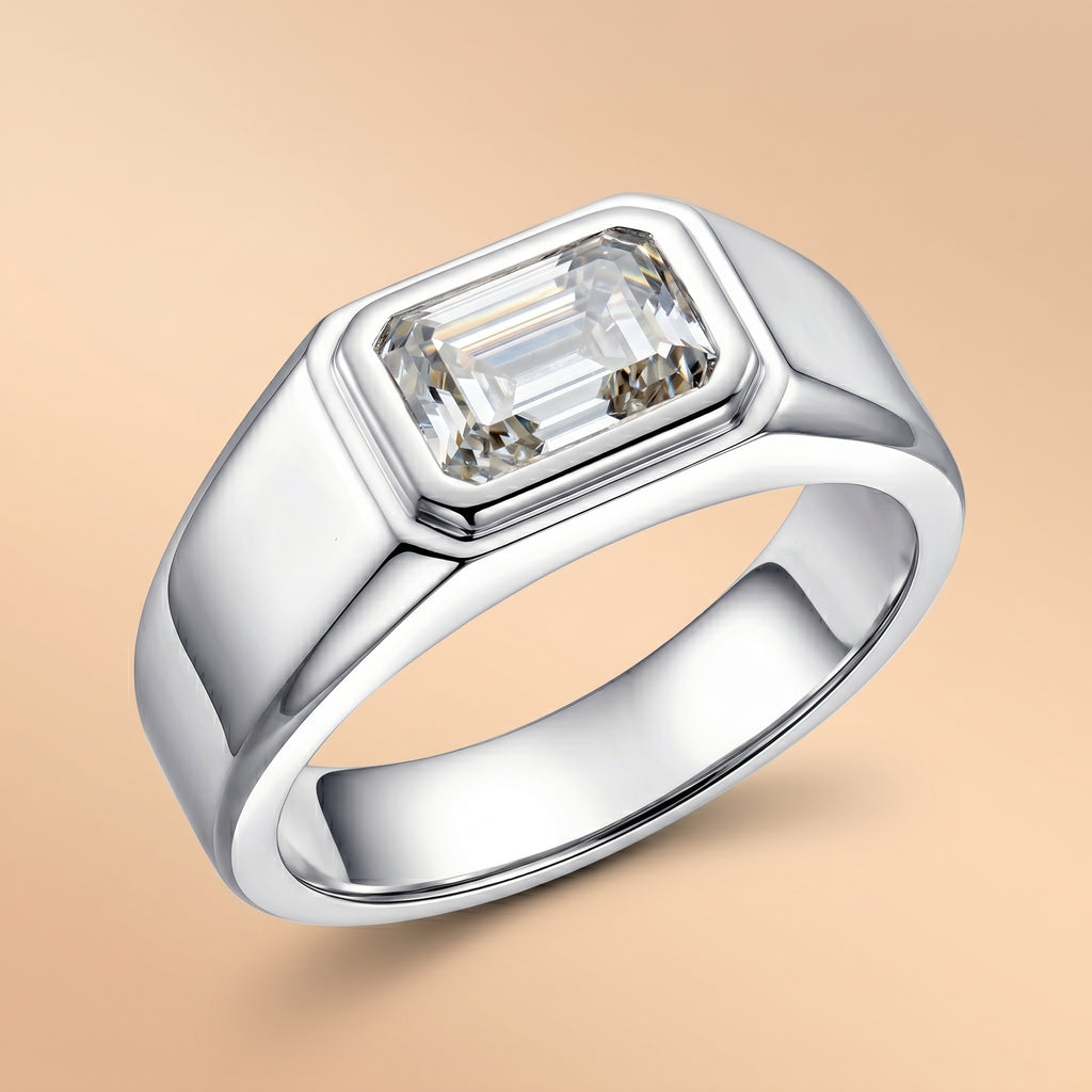 Luxury Men’s Engagement Ring Emerald Cut Moissanite 2CT