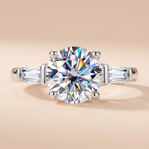 3 CT round-cut three-stone moissanite engagement ring in 925 sterling silver