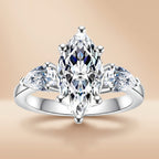Marquise Cut 3 Stone Moissanite Engagement Ring (4CTTW) Silver