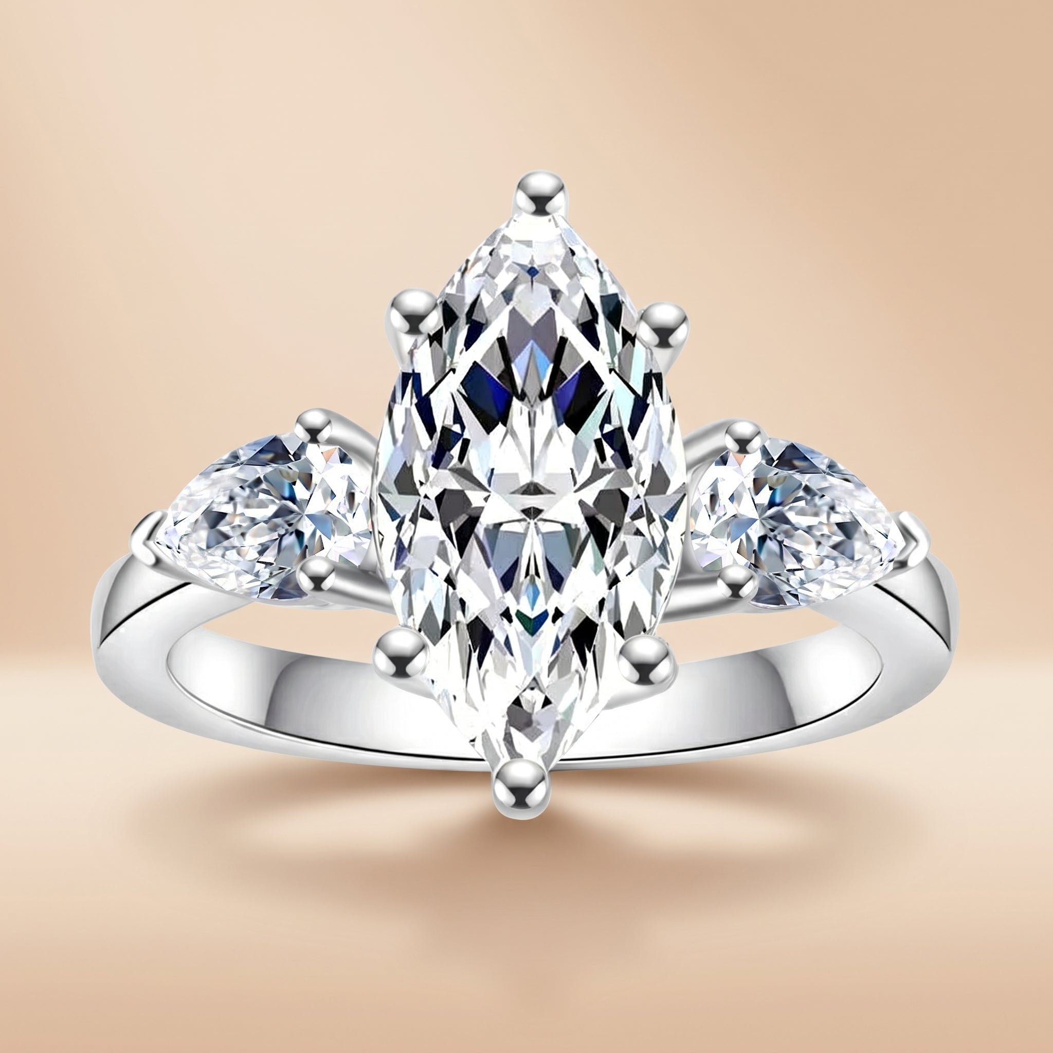 Marquise Cut 3 Stone Moissanite Engagement Ring (4CTTW) Silver