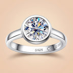 (2CT) Round Cut Bezel Moissanite Engagement Ring