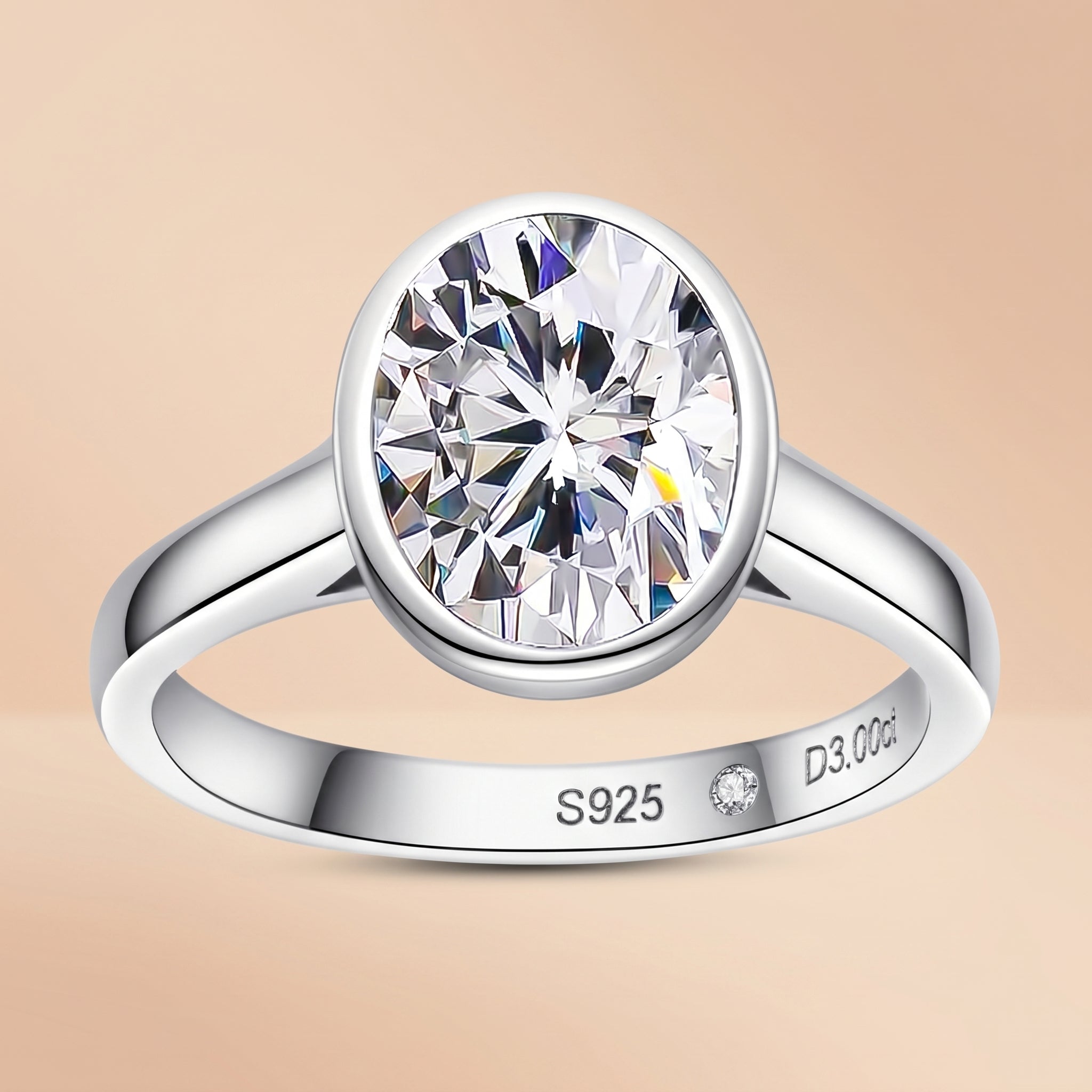Oval Cut Bezel Moissanite Engagement Ring (3CT) Silver