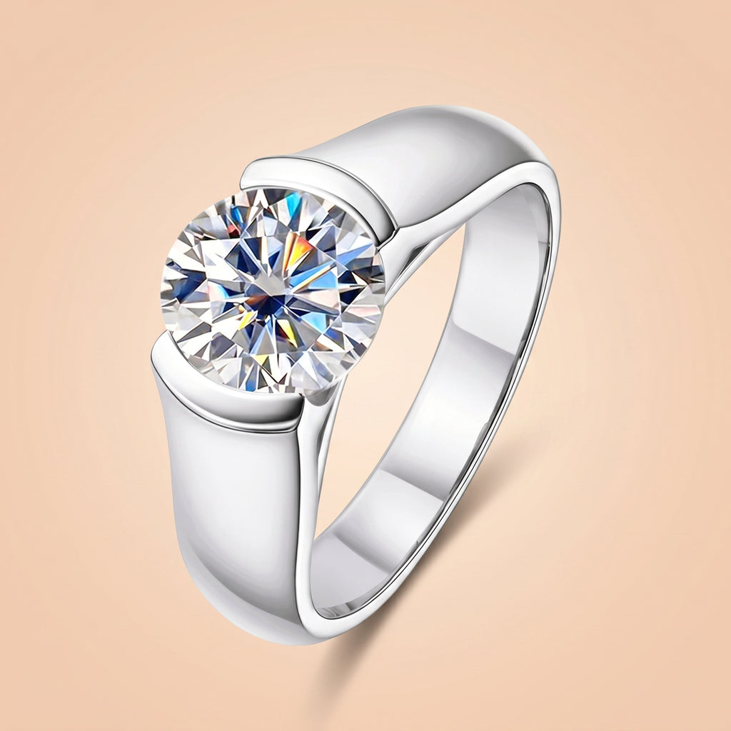 Minimal Round Cut Tension Moissanite Ring Silver (2–3CT)