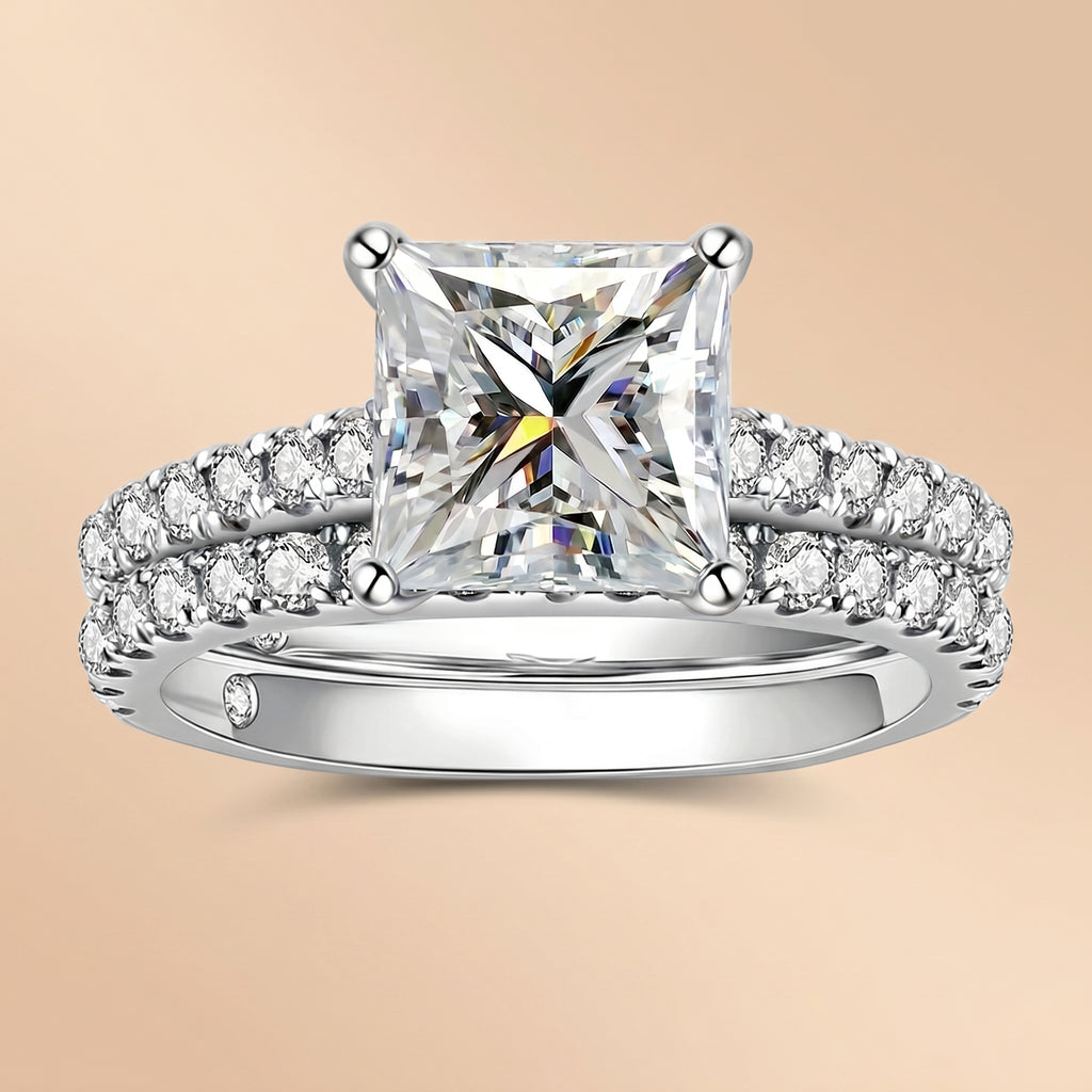 Princess Cut Moissanite Engagement Ring Bridal Set (4 cttw)
