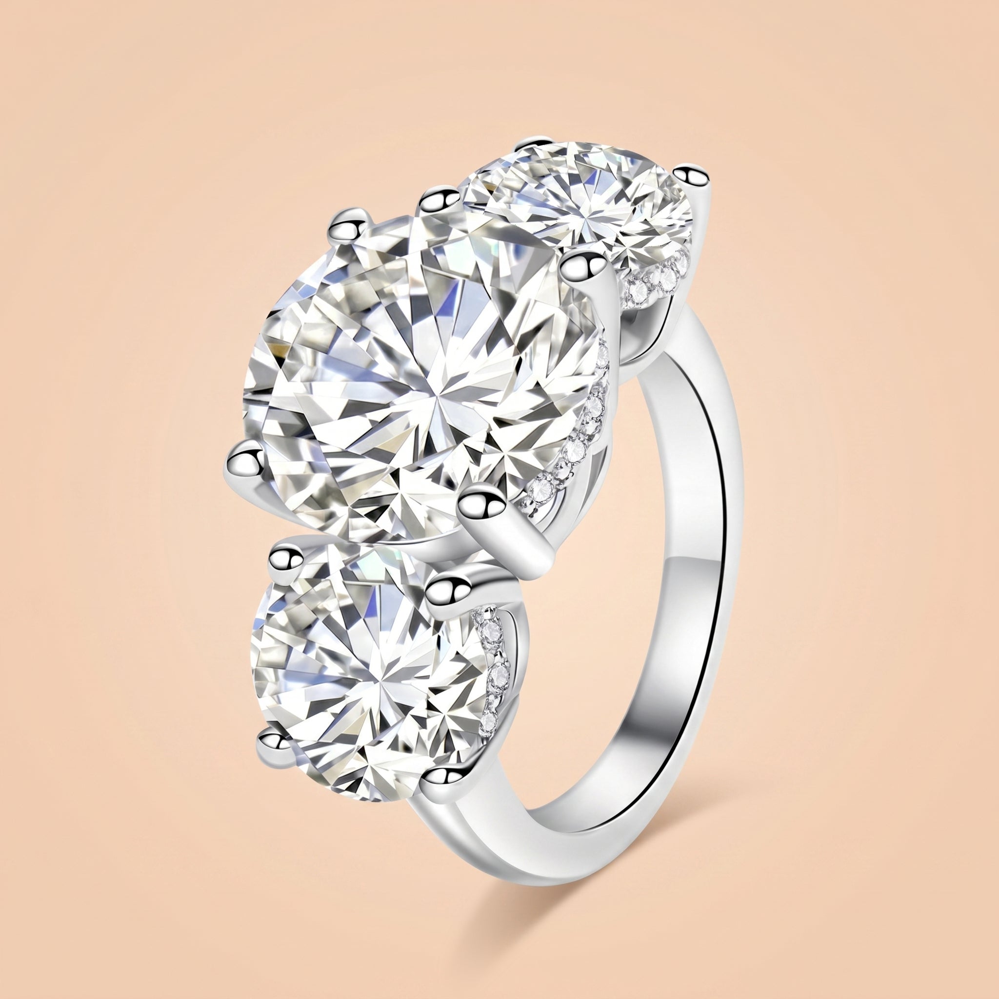 Luxury Round Cut 3 Stone Moissanite Ring (11CTTW)