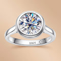 Sterling Silver Round Cut Bezel Moissanite Ring