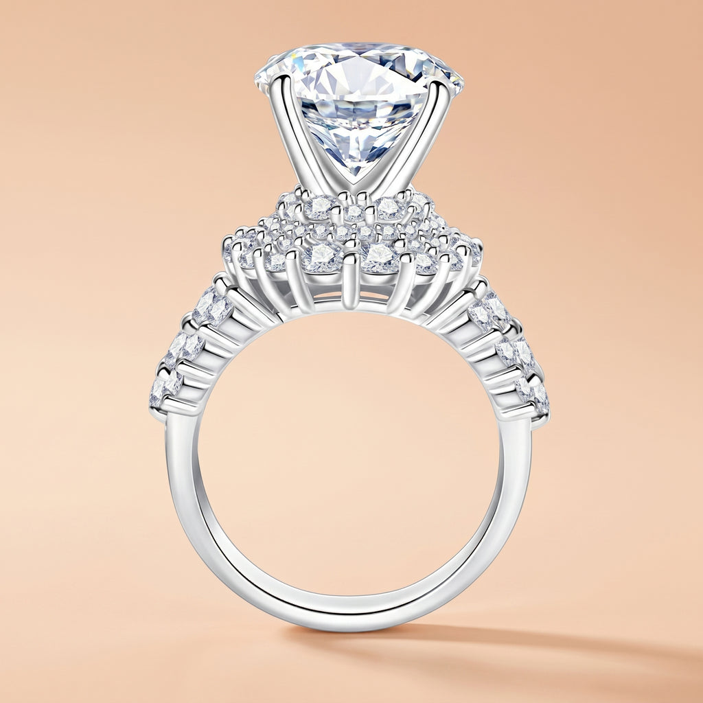 Round Halo Moissanite Ring for Women 4.75CTTW