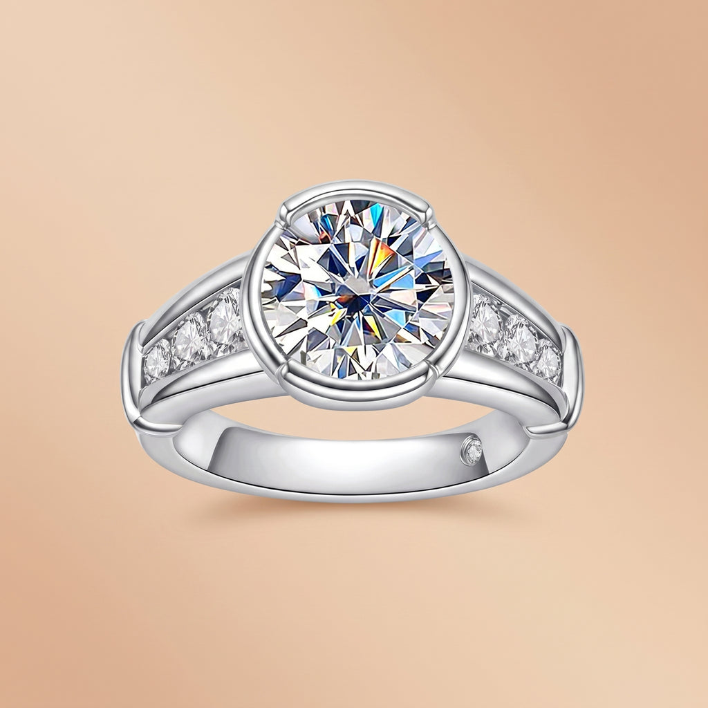 Round Cut Channel Moissanite Engagement Ring 3CT