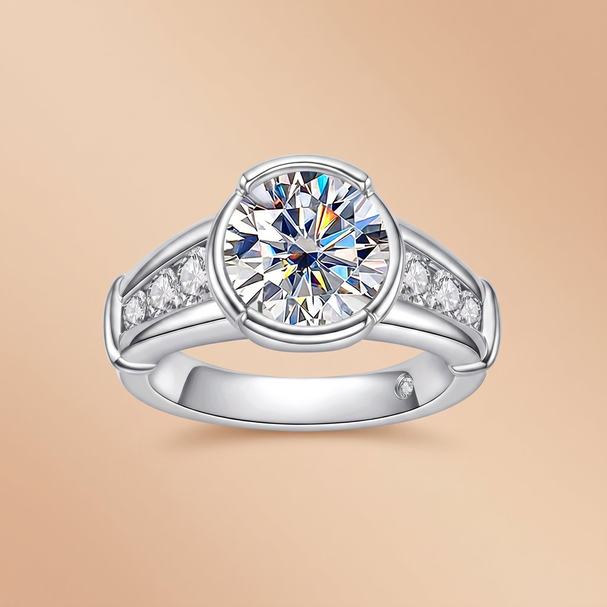 Round Cut Channel Moissanite Engagement Ring 3CT