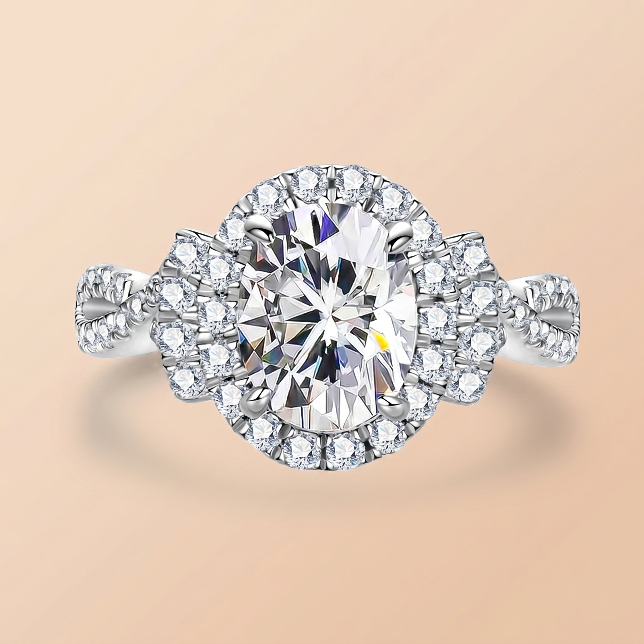 Oval Cut Halo Moissanite Engagement Ring (2 ct)for Women