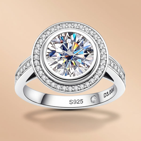 Round Cut Halo Moissanite Engagement Ring (3 ct)for Women